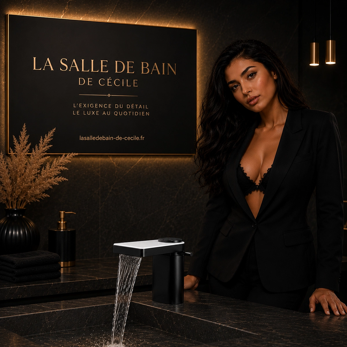 Détail mitigeur lavabo électronique noir Cuela